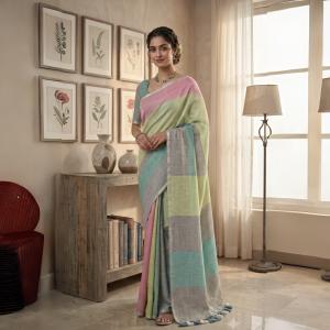 Multicolor Checks Pure Linen Saree