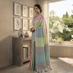 Multicolor Checks Pure Linen Saree