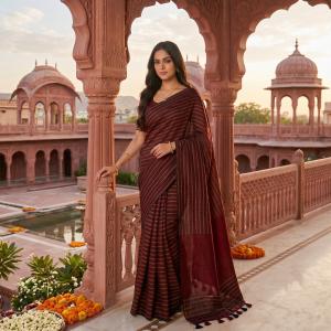 Premium Black Pure Linen Saree