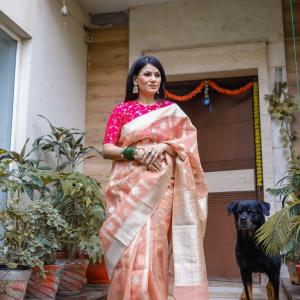 Peach Tissue Saree